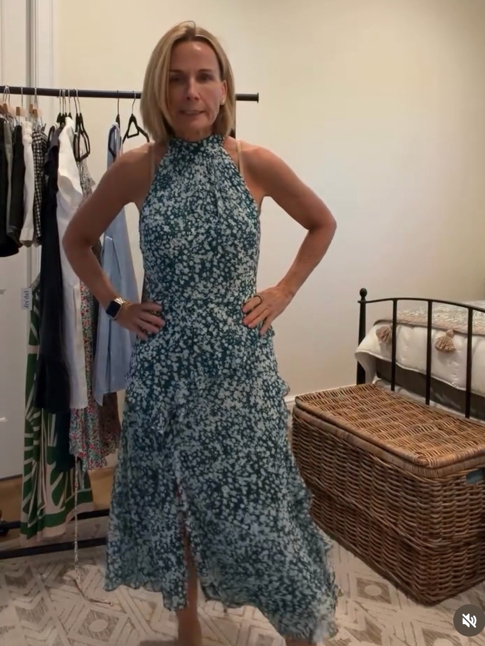 White House Black Market Green Floral Halter Midi Dress. Firm on price.